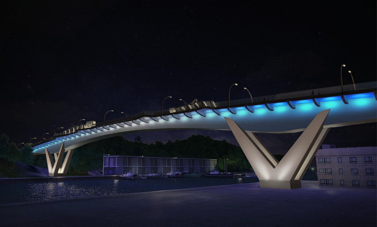 南方澳大橋終於在今(18)日下午通車。（新橋夜間模擬圖） 圖：公路總局／提供