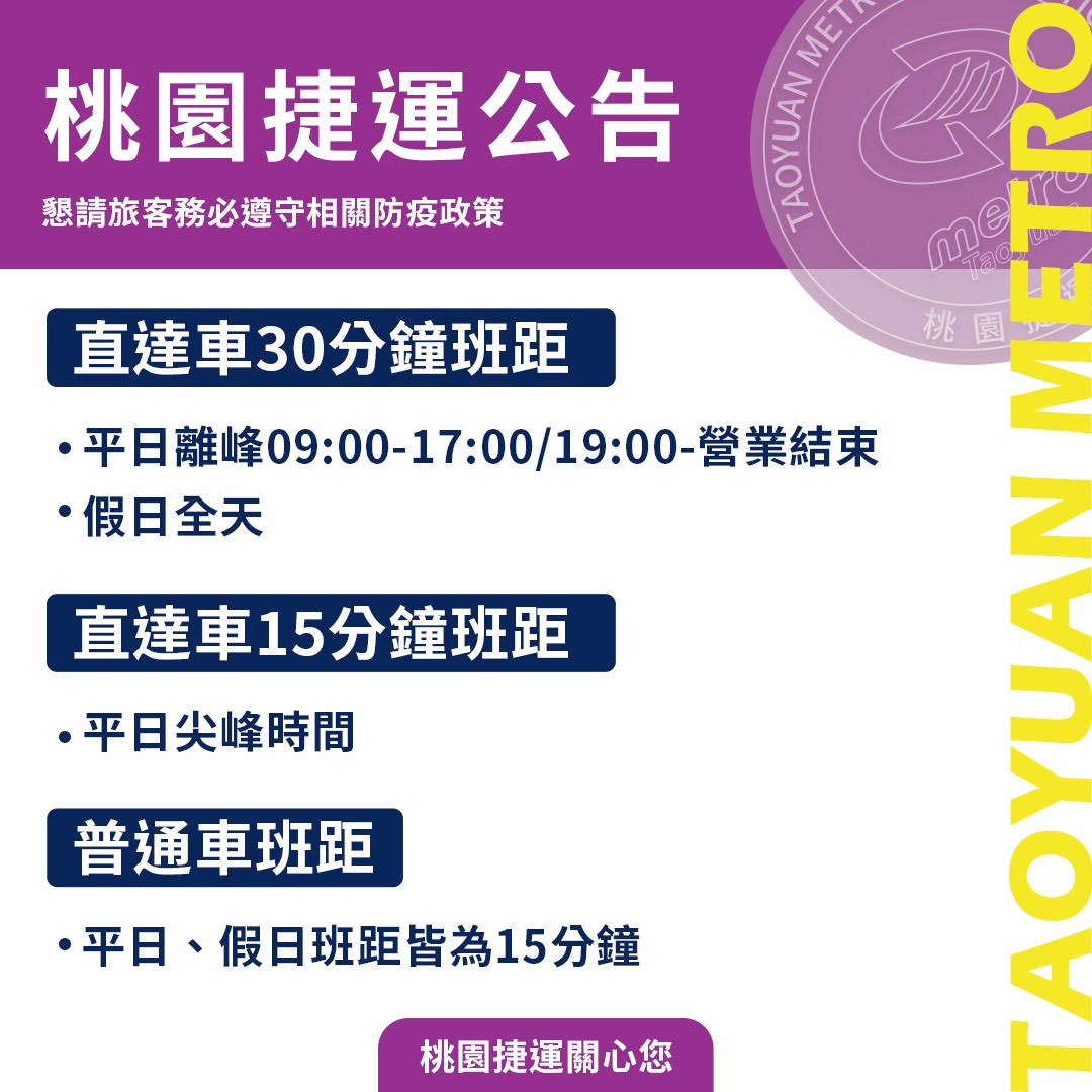 機捷8/16起恢復直達車離峰時段30分鐘班距。 圖：桃園捷運公司／提供