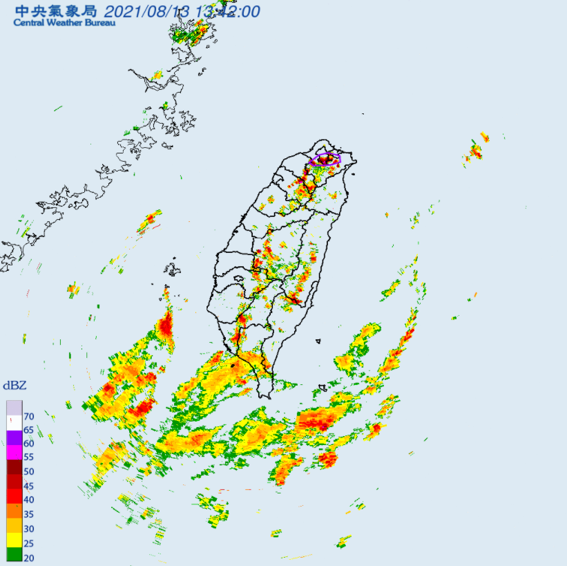 氣象局表示「基隆市、臺北市、新北市、桃園市」持續時間至15時止都有大雷雨的情況發生。 圖：取自中央氣象局