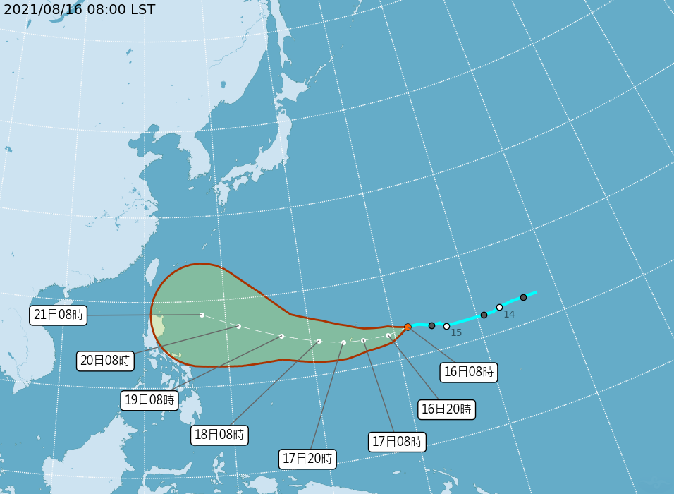 目前於關島東方有一個熱帶性低氣壓將生成。 圖：取自中央氣象局