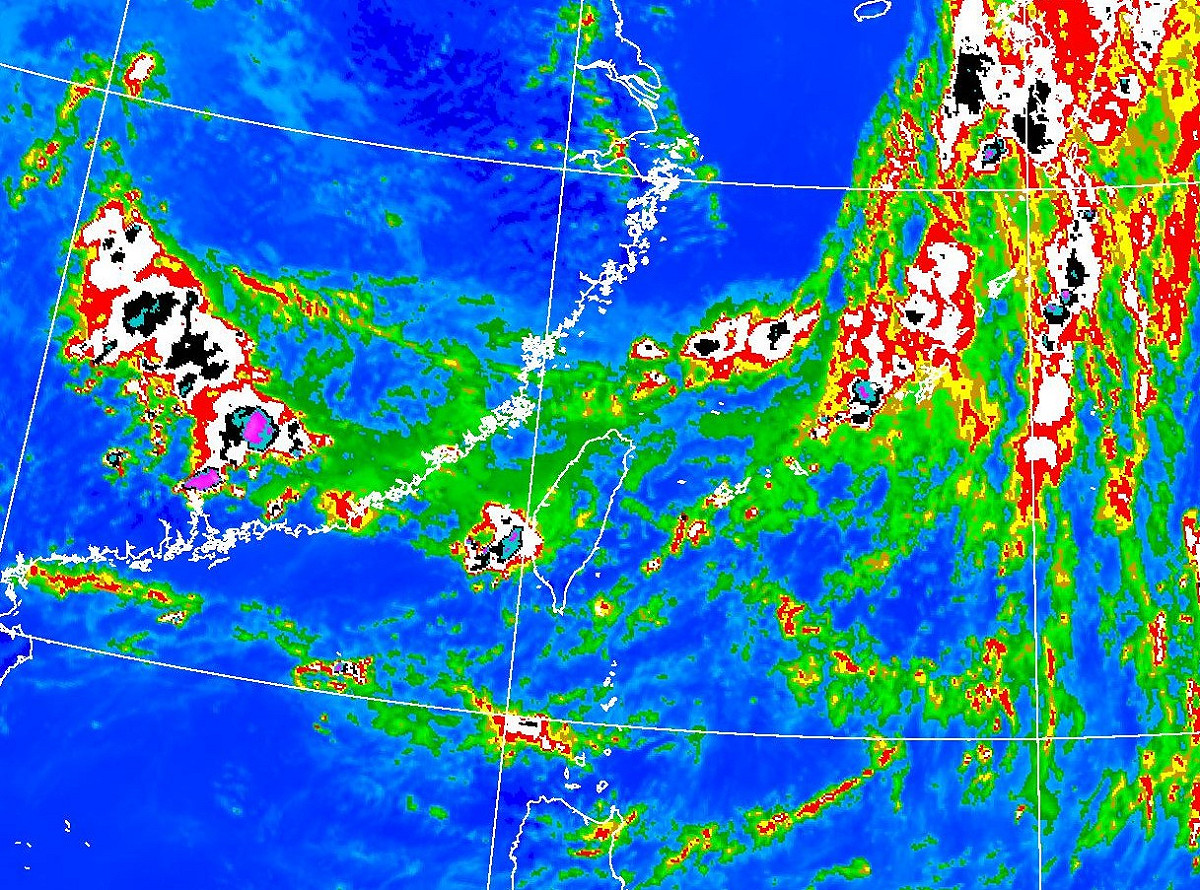 今明2天台灣受到滯留鋒面影響，西半部、東北部整天容易有雨。 圖：中央氣象局／提供