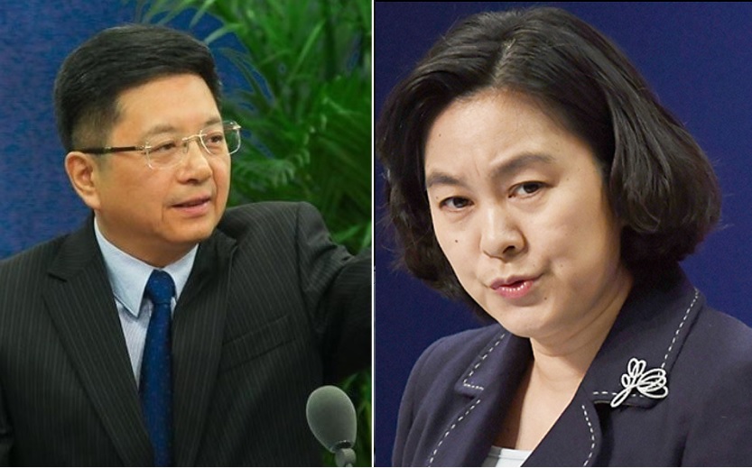 中國國台辦發言人馬曉光(左)vs.中國外交部發言人華春瑩(右)。 圖：新頭殼合成