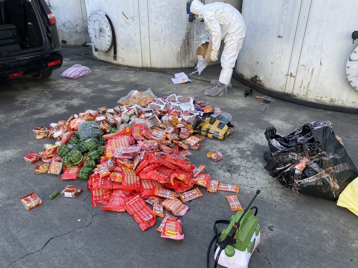 國內查獲首宗含有非洲豬瘟病毒的走私肉製品，陳吉仲表示，已全數銷毀。 圖：非洲豬瘟中央災害應變中心／提供