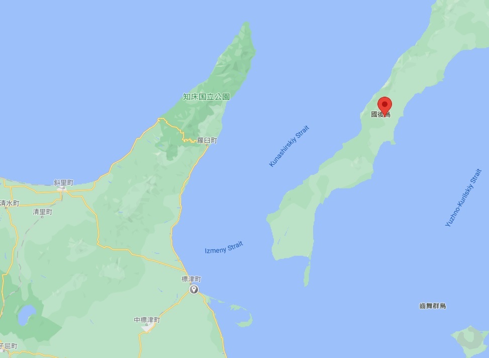 俄男從國後島泳渡到北海道登岸，對警方聲稱「尋求政治庇護」。 圖:翻攝自Google地圖