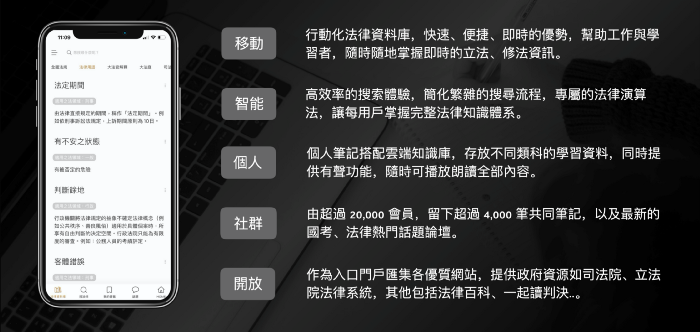 「法律人」平台的五大特色。 圖：創夢市集／提供