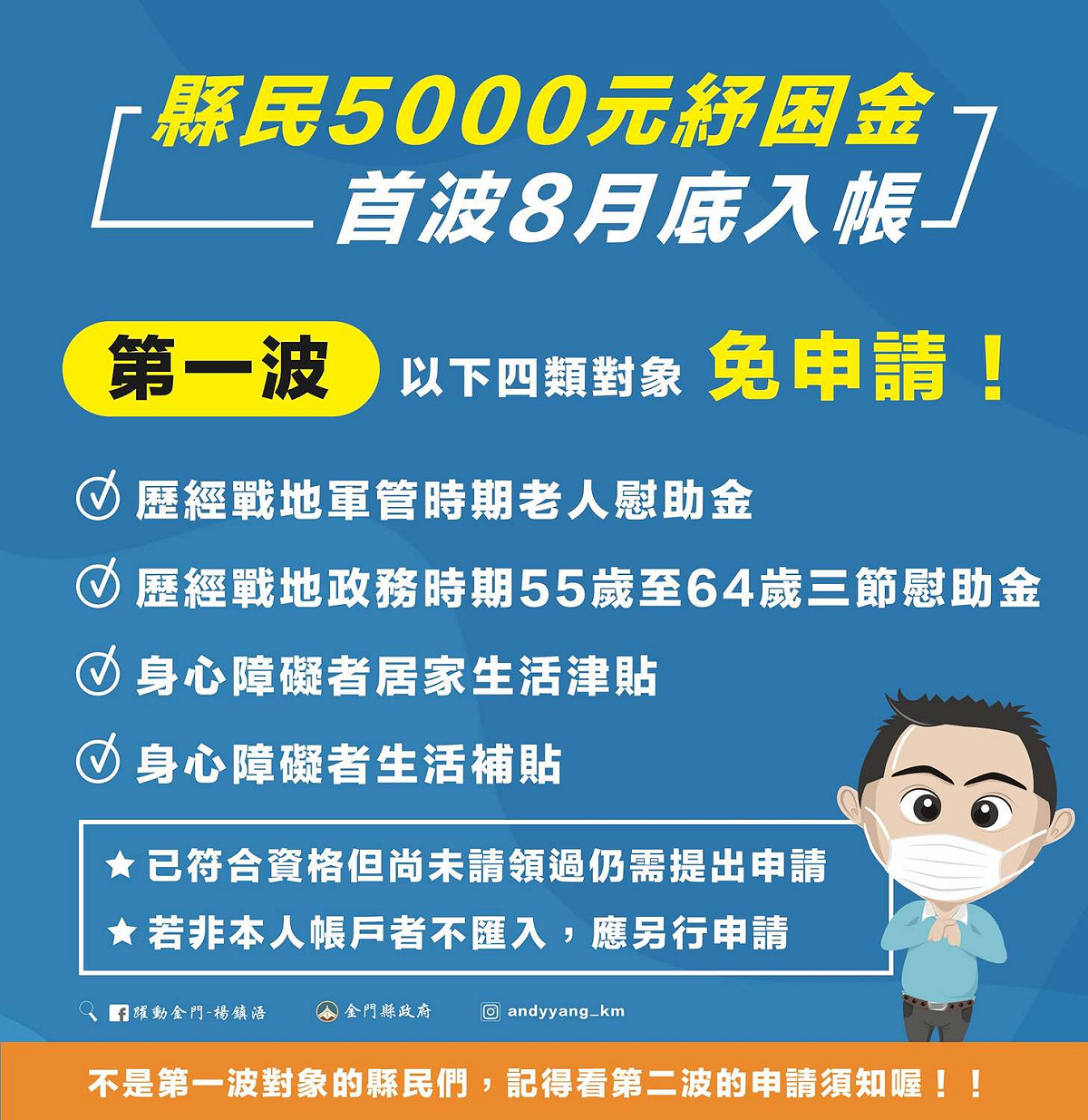 第一波紓困金符合四項資格免申請 圖：翻攝自楊鎮浯臉書