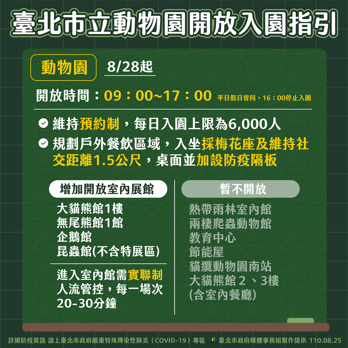 台北市立動物園開放指引。 圖：台北市政府 / 提供