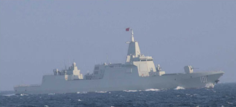 日本海上自衛隊在24日上午9時於日本奧尻島西南約200公里海域，發現055級驅逐艦南昌艦 (101)。 圖：翻攝自環球網