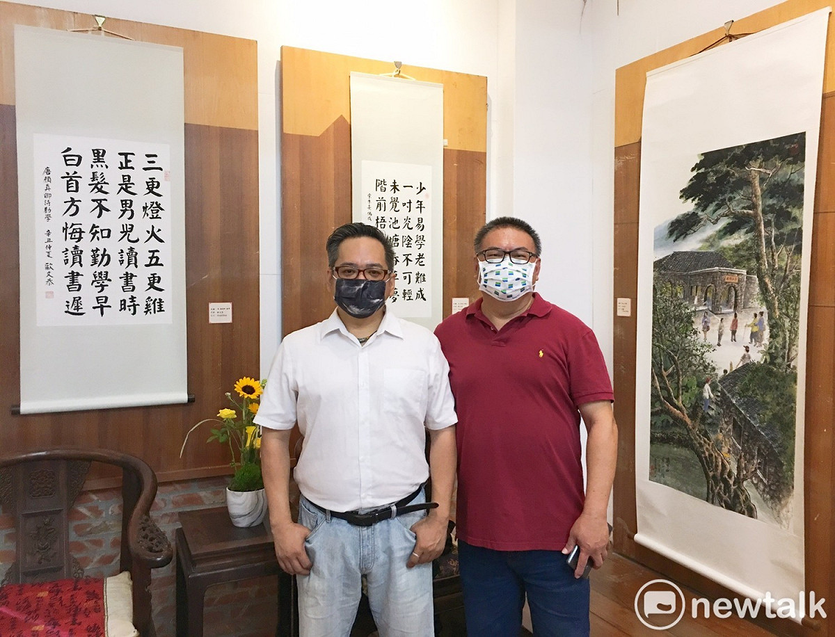 「落墨吹香色遣翠 古金益、歐文恭書畫聯展」在台中市立圖書館石岡分館展出到10月30日。 唐復年/攝
