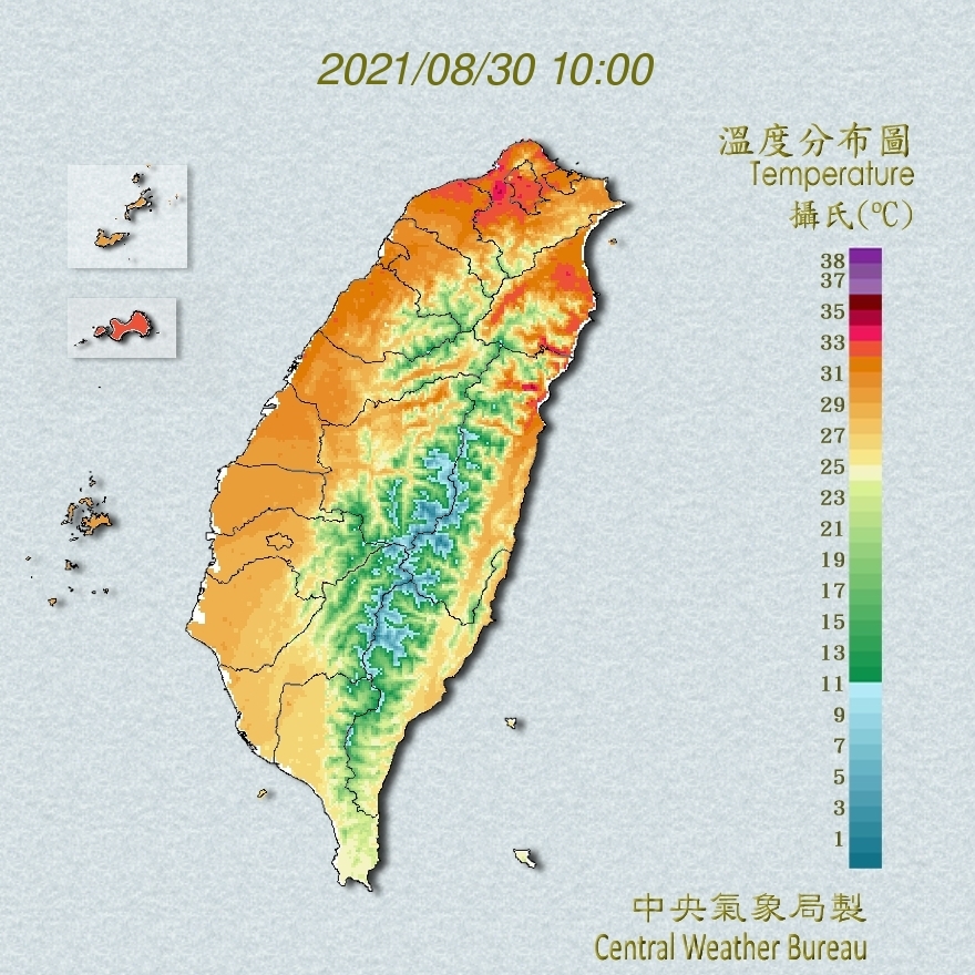 受到太平洋高壓影響，今日全台天氣還是炎熱。 圖：取自中央氣象局