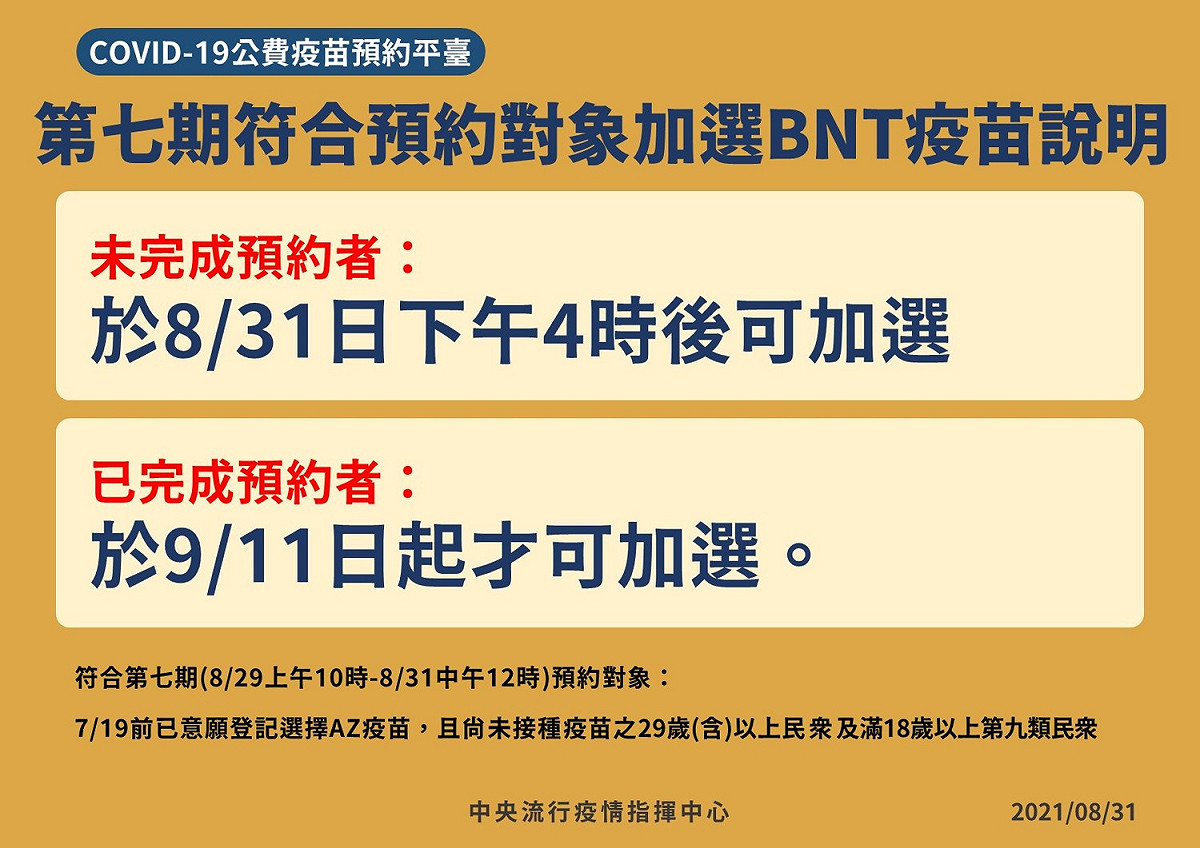 開放民眾進行BNT意願登記。 圖：指揮中心／提供