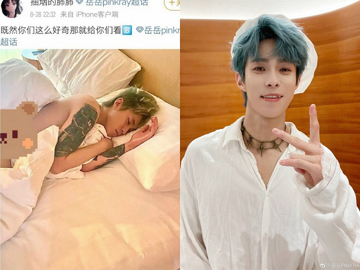 女網友更曬出岳岳的半裸床照並同時曝光了他的渣男行徑。 圖：翻攝自微博