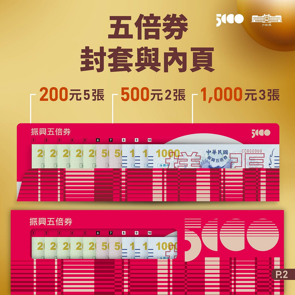 五倍券封套與內頁。 圖: 翻攝自蘇貞昌臉書