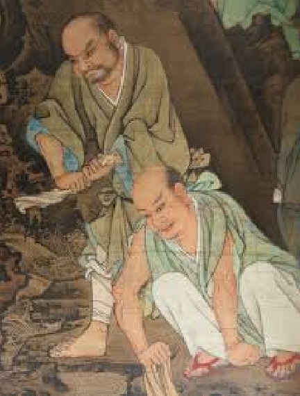 南宋佛像畫家林庭圭繪製「羅漢洗濯圖」中人物慈善粗曠樣貌和神韻頗似盧政(照片擷取自中華藝匯網站)。 圖：新北市動保處提供