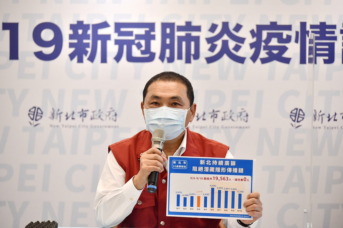 侯友宜鼓勵民眾出來廣篩，找出更多潛藏的隱形傳播鏈。 圖：新北市政府/提供