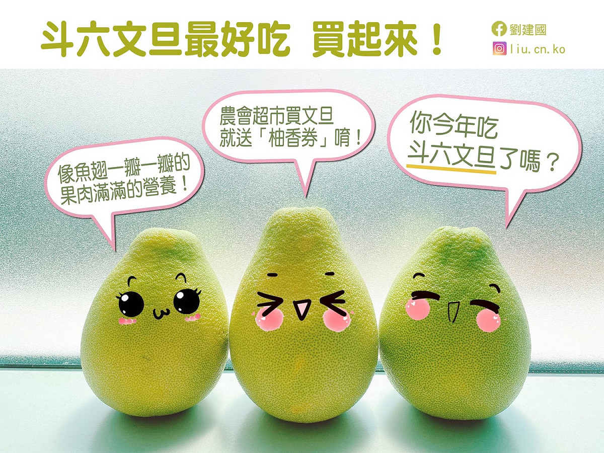 中秋節將至，立委劉建國今(12)日在臉書上推銷斗六文旦，邀請民眾一起支持台灣在地農產品。 圖：翻攝自劉建國臉書