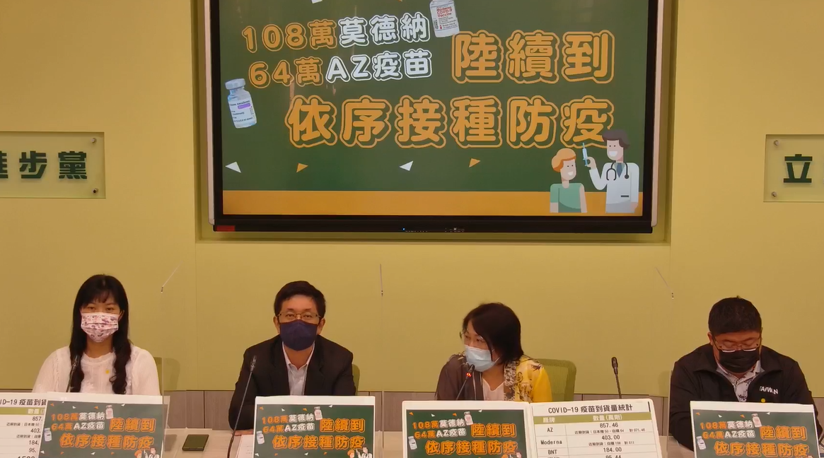民進黨立法院黨團今天(16日)證實，未來2天內，將有108萬劑莫德納疫苗、64萬劑AZ疫苗陸續抵台。 圖:民進黨團臉書