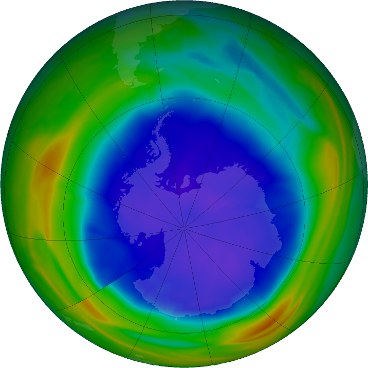 臭氧層破洞已經比南極洲還大。 圖 : 翻攝自NASA Ozone Watch