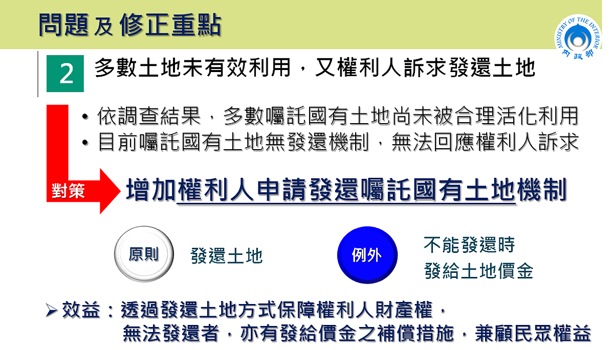 「地籍清理條例」部分條文修正草案問題及修正重點二。 圖：內政部提供