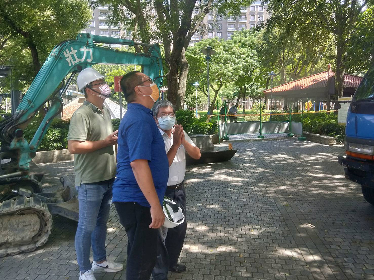 新北市交通局特別邀集樹保專家黃志偉教授以最高標準監督公園內樹木修枝移植及養根作業。 圖：新北市交通局提供