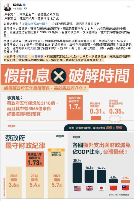 蘇貞昌臉書發文。 圖：翻攝蘇貞昌臉書