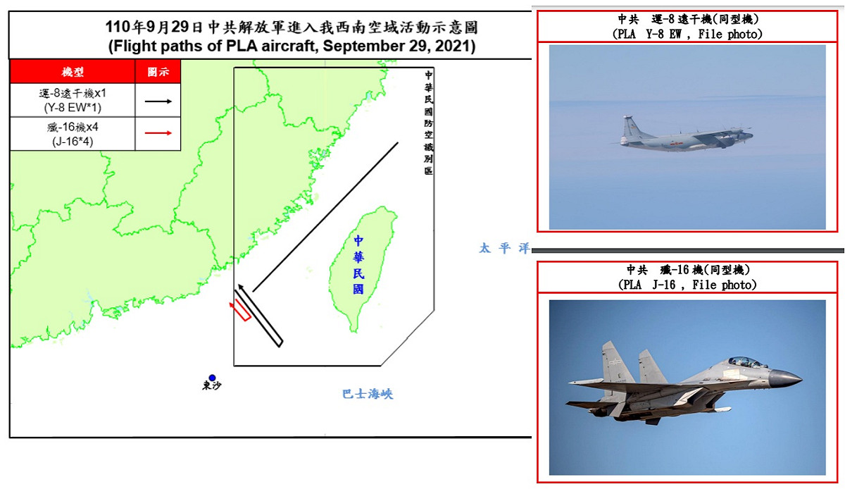 國防部「即時軍事動態」網站公布，共軍今天(29日)連續第7天派遣軍機進入台灣西南空域。 圖：翻攝國防部「即時軍事動態」