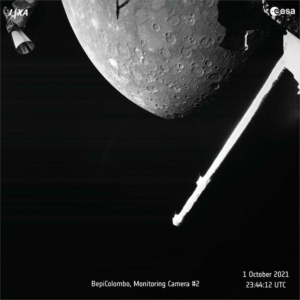 歐洲和日本合作的水星探測太空船「貝皮可倫坡號」傳回首批水星影像。 （圖取自twitter.com/BepiColombo）