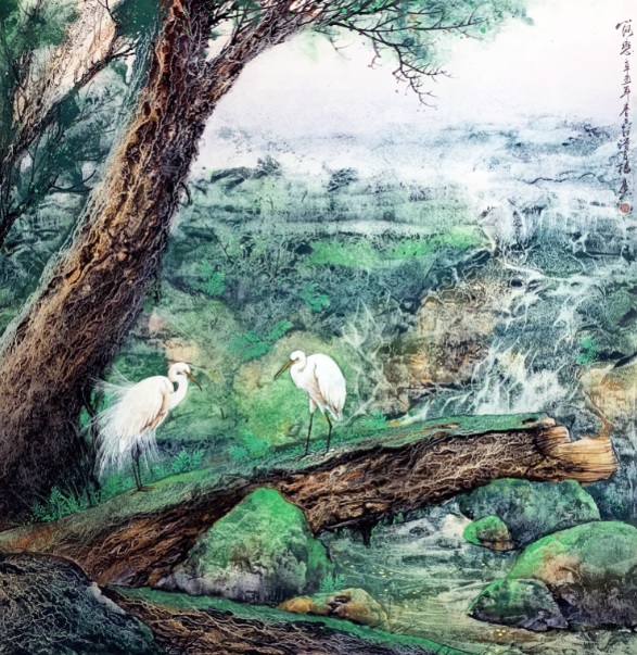 林昆山老師以水干技法，展現新的水墨形式，圖為作品《山河戀》。 圖：新北市文化局提供