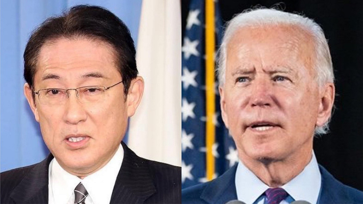 岸田文雄與拜登進行談話，美方承諾捍衛釣魚台。 圖：取自岸田文雄IG、facebook.com/joebiden。(新頭殼合成照)