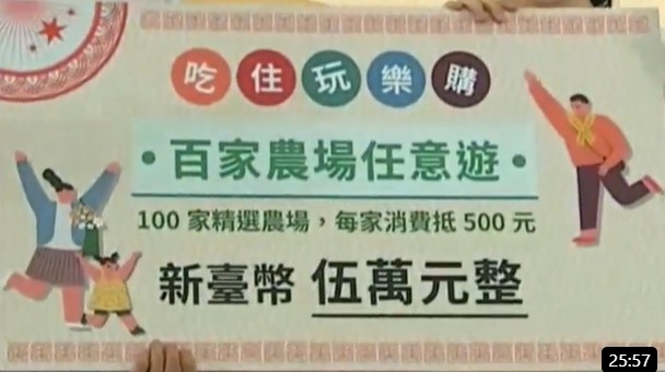 農委會加碼推出抽獎活動，大獎為價值5萬元的「百家農場任意遊」。 圖：擷取自農委會直播