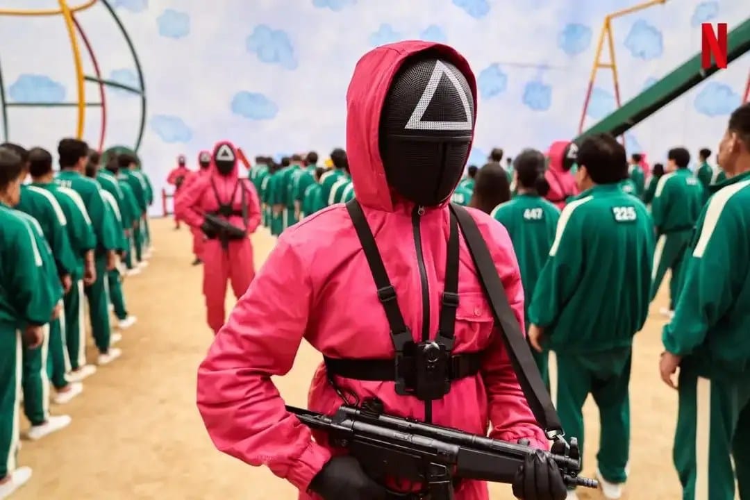 韓國熱播劇《魷魚游戲》劇中出現的服裝和面具引發購買潮。 圖 : 翻攝Instagram／Netflix Korea