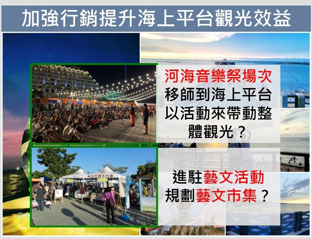 陳偉杰針對三芝海上平台的行銷提出建議。 圖：新北市議員陳偉杰辦公室提供