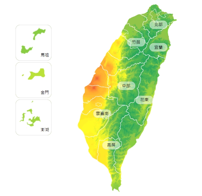 上午10時中部地區、崙背、麥寮地區空品氣質（AQI）為橘色提醒。 圖/環保署空品監測網