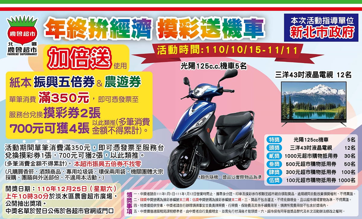 今年度年終拚經濟抽獎活動辦法及獎品。 圖：新北市農業局提供