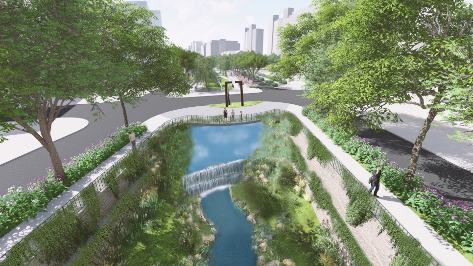 貴子坑溪整體營造願景圖-溪畔廊道環境營造。 圖：新北市水利局提供