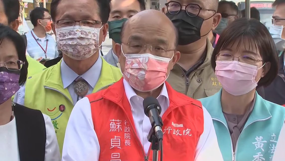 蘇貞昌今（20）天下午視察「彰化鐵路立體化規劃及扇形車庫」前受訪。 圖：擷自直播畫面