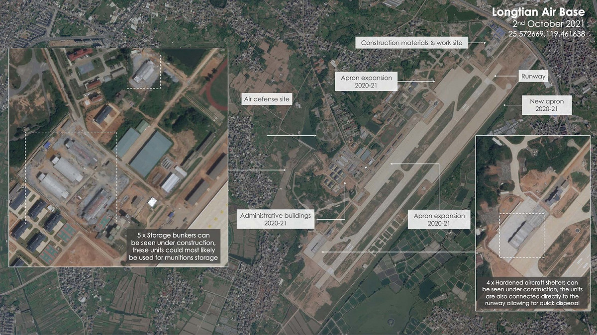 中國正在升級的三座空軍基地距離台灣僅有數分鐘飛行航程，台海情勢再度引發關注。 圖 : 翻攝planet Labs