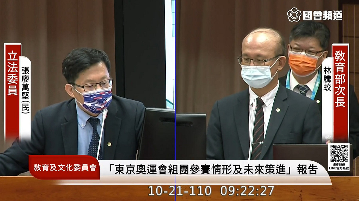 民進黨立委張廖萬堅關切國訓中心，正式運科人員比例過低、臨時聘用人員薪資低落的狀況。 圖：擷取自國會頻道