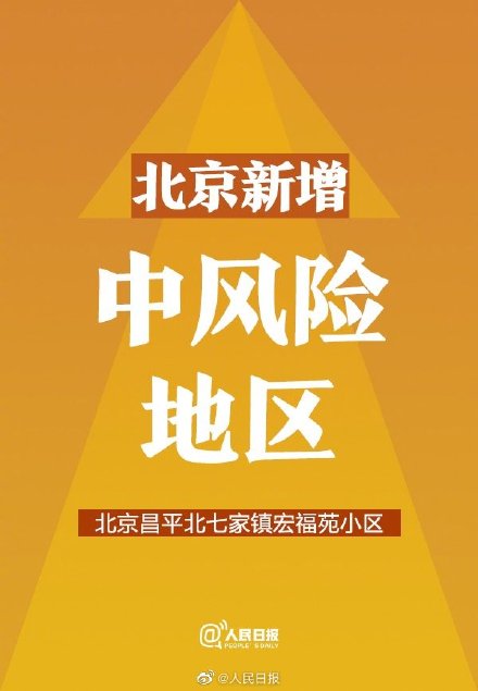 北京市昌平區今新增為中風險地區。 圖:翻攝自人民日報微博