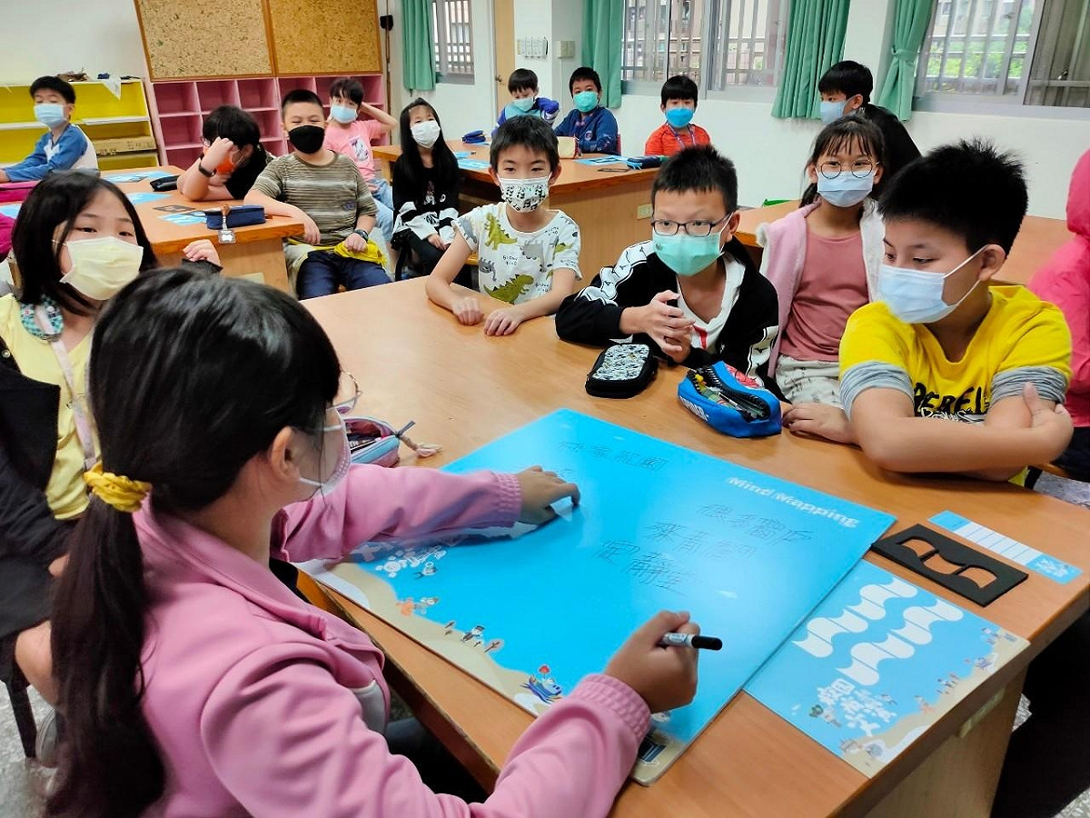 「校園瘋文資」課程透過觀看動態繪本，以mind mapping發想歸納林家花園建築特色。 圖：新北市文化局提供