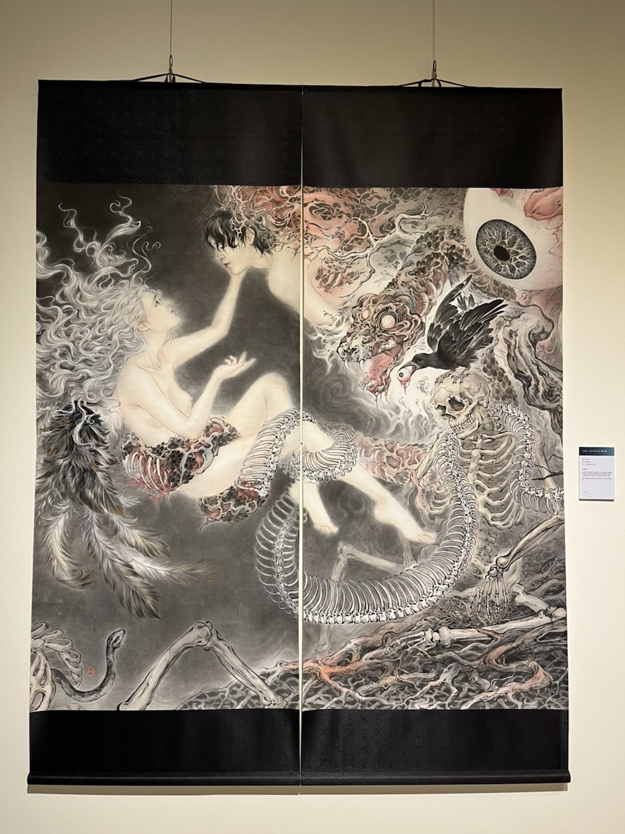 水墨類第1名羅上宇〈墮落之日〉反轉性別角色重述聖經故事。 圖：新北市文化局提供