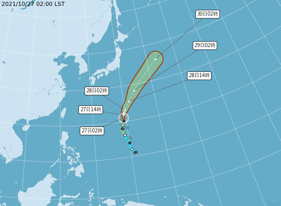 瑪瑙颱風路徑潛勢預報。 圖：中央氣象局/提供