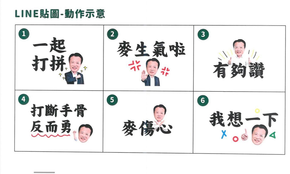 翁章梁的LINE貼圖在嘉義縣議會引發討論。 圖：取自嘉義縣議員何子凡臉書