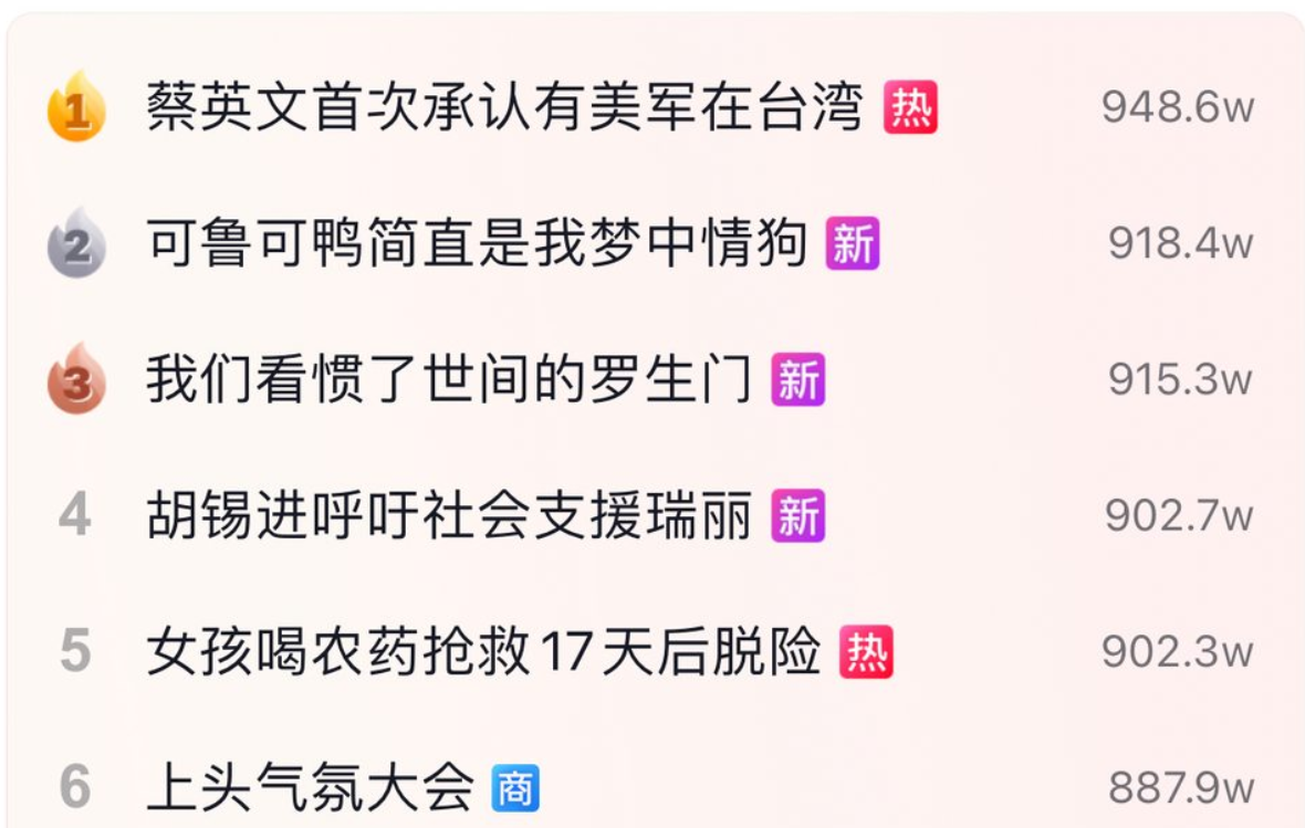 美軍駐台消息釋出，登中國抖音熱搜。 圖:翻攝自抖音。