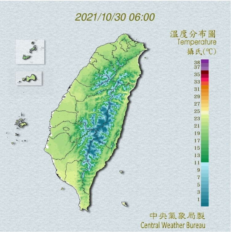 今天清晨中部以北及東北部氣溫約18至20度。 圖/氣象局