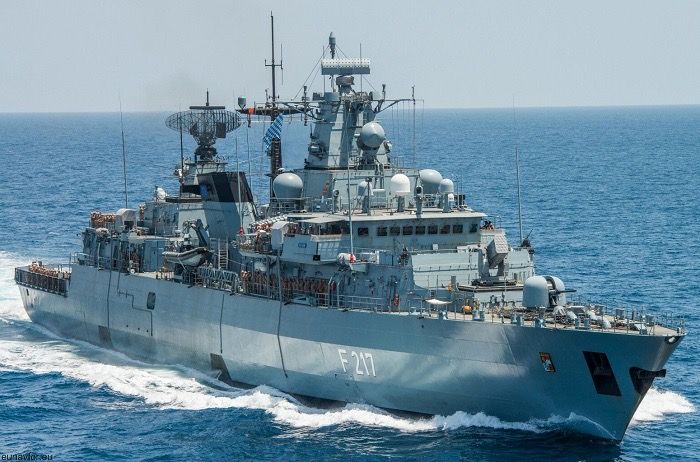 德國海軍「巴伐利亞號(FGS Bayern F-217)」巡防艦。 圖：翻攝自歐盟官網