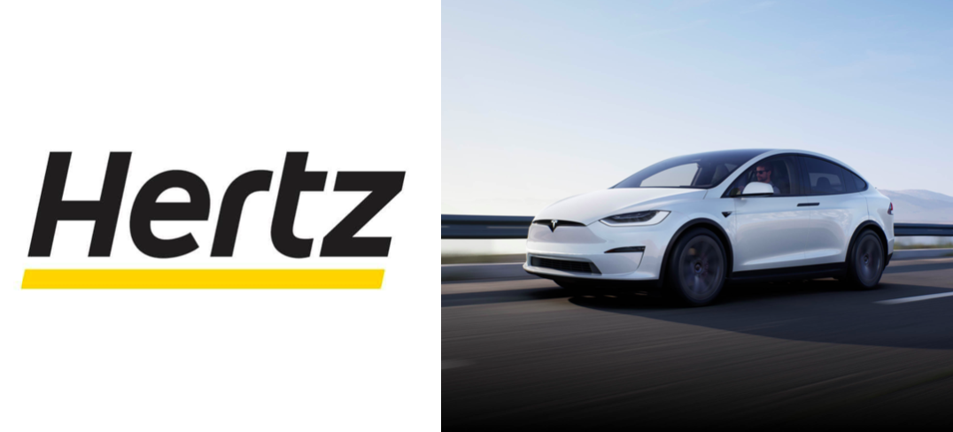 美國租車公司赫茲（Hertz）向特斯拉下訂10萬輛電動車。 圖：翻攝自Hertz、Tesla官網