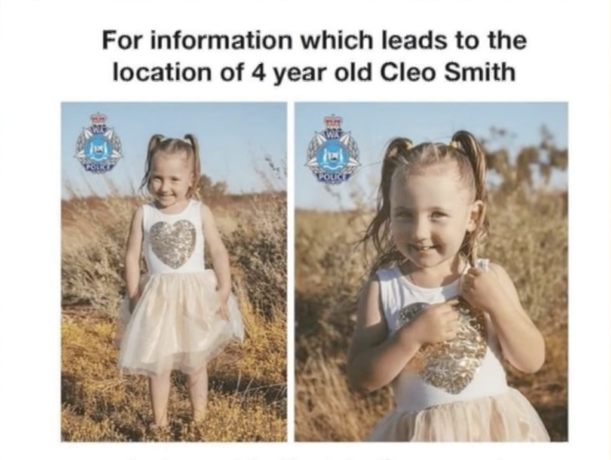 警方尋找澳洲4歲女童克萊奧·史密斯（ Cleo Smith ）。 圖：擷取自西澳大利亞州警局網頁
