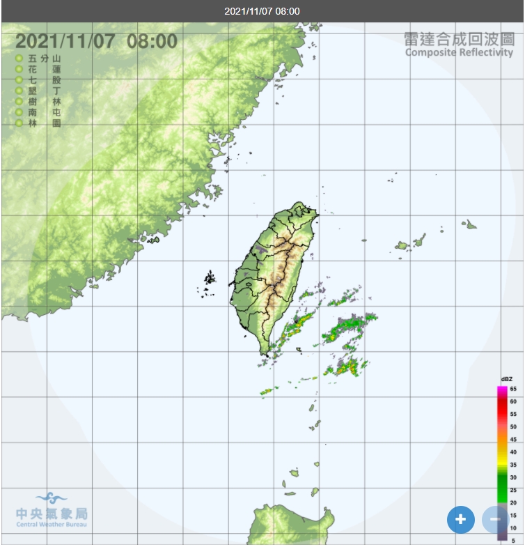 今天迎風面的基隆北海岸及東半部地區雲量偏多，偶爾會出現零星的短暫陣雨。 圖/中央氣象局
