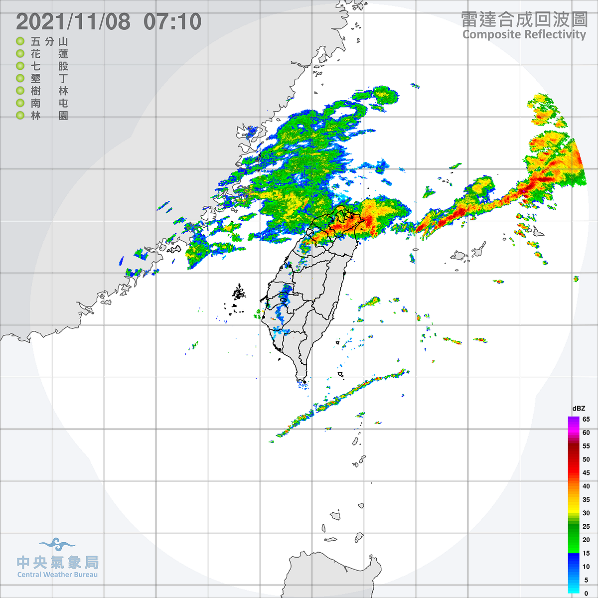 今天受到鋒面通過及東北季風影響，除了北北基桃要小心大雨特報外，北部與東北部地區有短暫雨。 圖：中央氣象局/提供
